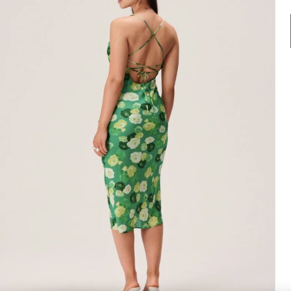 Adoore Vienna Open Back Midi Dress in Green Floral Print Size 6 NEW - Picture 3 of 12